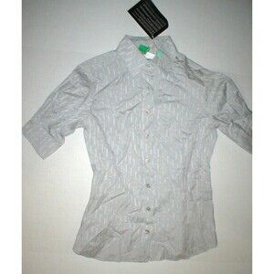 New NWT Womens 4 Ferre Logo Blouse Top Button Down IT 40 Italy Light Gray SS